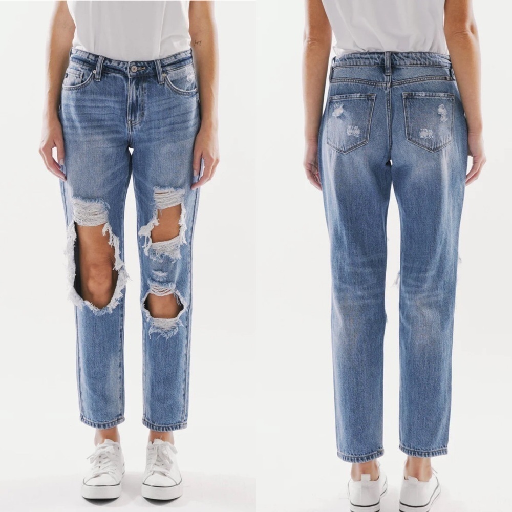 KanCan Blue Boyfriend Jeans Distressed Relaxed Fit